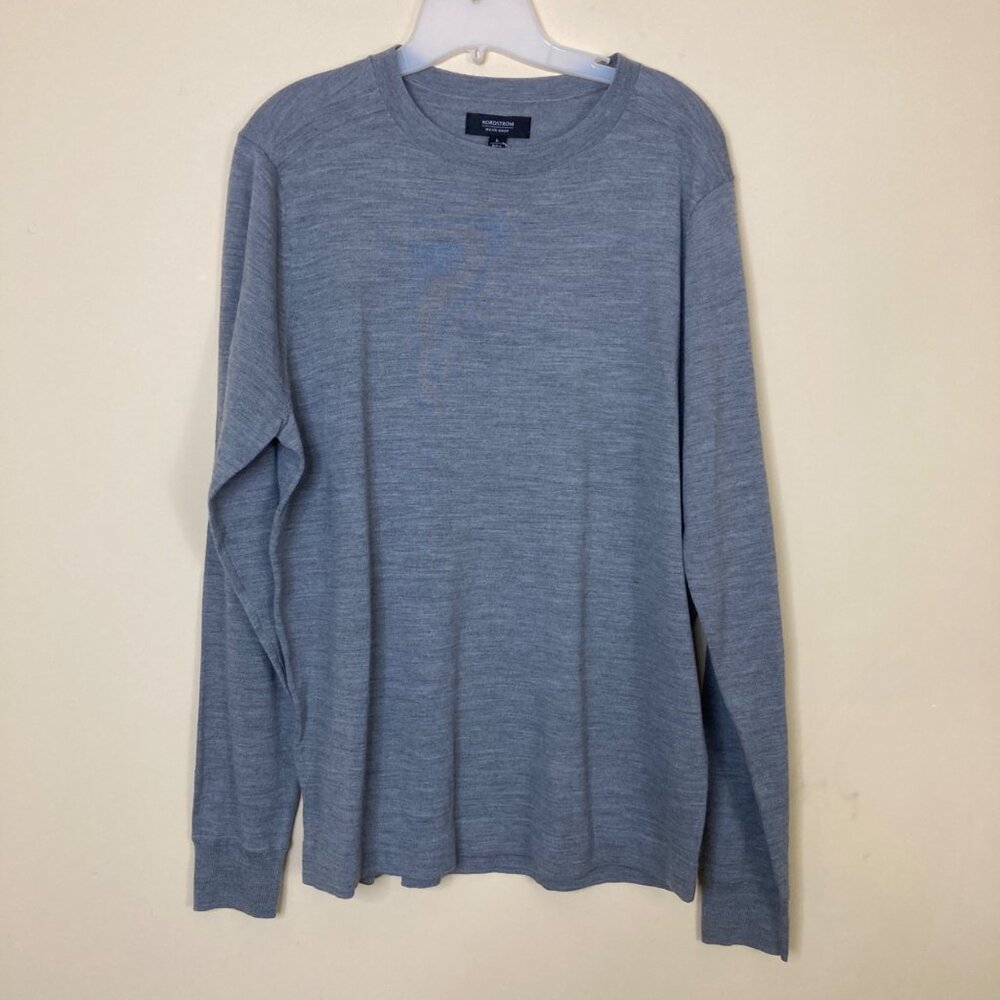 Nordstrom Men's Shop Sweater Large Gray Heathered Wool Coolmax Blend New